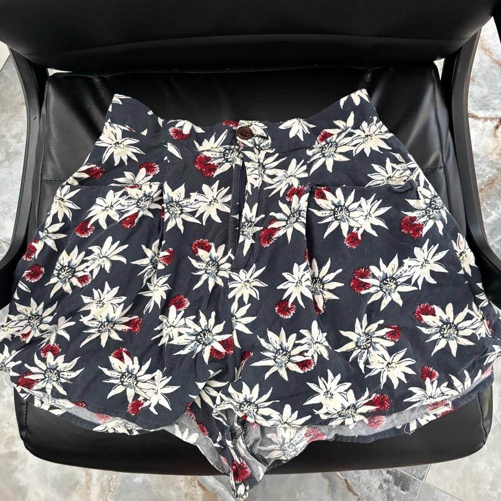 Quiksilver Women's High-Waist Floral Shorts - Black, Cream & Red